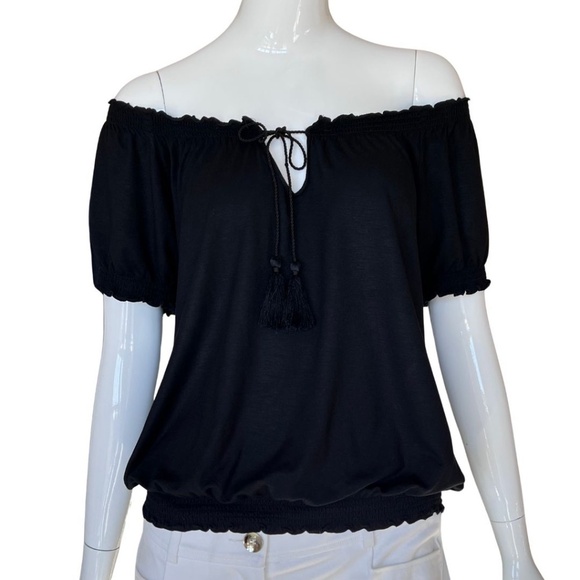 INC International Concepts Black Peasant Tassel Tie Blouson Top Size Small - Picture 1 of 7